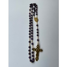 Yada Unique 6 mm Ametist Doğal Taş Katolik Hristiyan Rosary Tesbih / Haç Kolye