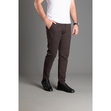 Zeki Özer Erkek Koyu Kahve Dokulu Kanvas Keten Pantolon