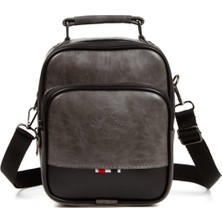 Newish Erkek Gri Deri Ayarlanabilir Çapraz Omuz Askılı Günlük Omuz ve El Çantası  NEW058