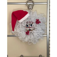 Mady Aksesuar Yılbaşı Kapı Süsü-Çelengi Beyaz Tüllü Noel Baba Figürlü 45  cm