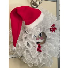 Mady Aksesuar Yılbaşı Kapı Süsü-Çelengi Beyaz Tüllü Noel Baba Figürlü 45  cm