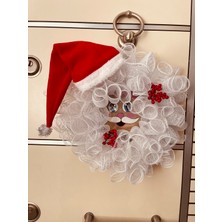Mady Aksesuar Yılbaşı Kapı Süsü-Çelengi Beyaz Tüllü Noel Baba Figürlü 45  cm