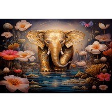 Aden Dekoratif Çiçekler ve Fil Kanvas Tablo