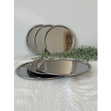 Maglor 6 Adet Gümüş Paslanmaz Çelik Yuvarlak Çay,kahve,pasta Servis Tepsisi Sunum Tepsisi 21 cm