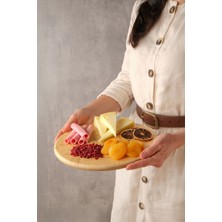 Arven - Bambu Ayaklı Servis Tabağı Meyve Kurabiye Kek Pasta Tatlı Yemek Sunum Tabağı 28 x 6 cm