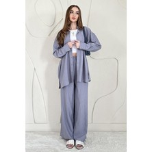 Elbee Fashion Woman Gri Alice Gömlek ve Bol Kesim Pantolon Takım
