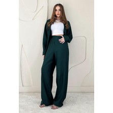 Elbee Fashion Woman Zümrüt Alice Gömlek ve Bol Kesim Pantolon Takım