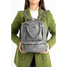 Yuzuco 571 Collection Suni Deri Sırt Çantası Gri (Model: 571-9-12D)