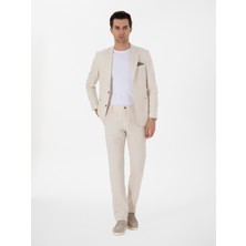 Cacharel Erkek Ekru Slim Fit Keten Karışımlı Takım Elbise 50306891-VR019