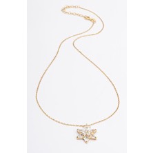 Jewelmim Beyaz Taşlı Lotus Çiçeği Gümüş Kolye 18 Ayar Sarı Altın Kaplama Lotus Çiçeği Kolyesi 925 Ayar Gümüş Kadın Kolye | Bayan Zirkon Taşlı Lotus Kamelya Çiçeği Gold Kadın Gümüş Kolye