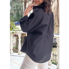 Lasorella Butik Kadın Siyah Keten Gömlek