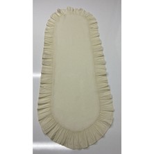 TeknoTrust Bej %100 Pamuklu Keten Oval Fırfırlı Runner 30x80 cm Şekil: Oval