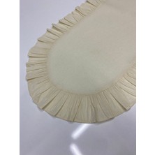 TeknoTrust Bej %100 Pamuklu Keten Oval Fırfırlı Runner 30x80 cm Şekil: Oval