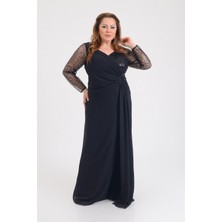 Lilas Xxl Kadın Büyük Beden Şifon Uzun Abiye Elbise 9651 Siyah
