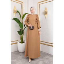 Fırfır Detaylı Tesettür ELBISE-5025 Latte