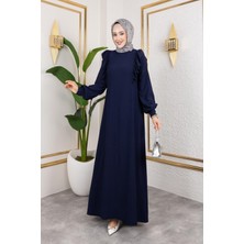 Fırfır Detaylı Tesettür ELBISE-5025 Lacivert