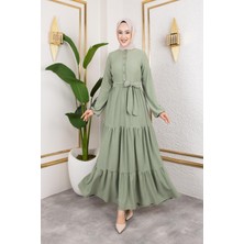 Önden Düğmeli Tesettür ELBISE-3136 Su Yeşili