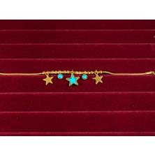 Lunareya Bijuteri 14K Renkli Çelik & Firuze Taş Detaylı Yıldız Figürlü Kadın Bileklik