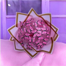 TeknoTrust Pembe Kelebekli 24 Işıklı LEDli Zarif Renkli Dekoratif Buket 31-45 cm