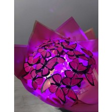 TeknoTrust Pembe Kelebekli 24 Işıklı LEDli Zarif Renkli Dekoratif Buket 31-45 cm
