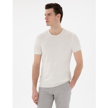 Pierre Cardin Erkek Ekru Slim Fit Bisiklet Yaka Triko Tişört 50307401-VR019