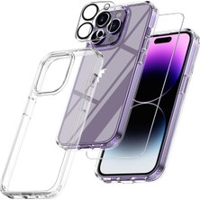 Evax (Şef+Cam+Lens) iPhone 14 Pro Max Uyumlu 1 Şeffaf Kılıf + 1 Ekran Koruyucu + 1 Kamera Lens Koruyucu