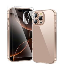 Evax (Şef+Cam+Lens) iPhone 16 Pro Uyumlu 1 Şeffaf Kılıf + 1 Ekran Koruyucu + 1 Kamera Lens Koruyucu