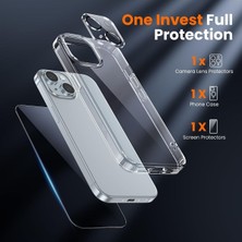 Evax (Şef+Cam+Lens) iPhone 15 Plus Uyumlu 1 Şeffaf Kılıf + 1 Ekran Koruyucu + 1 Kamera Lens Koruyucu
