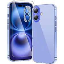 Evax (Şef+Cam+Lens) iPhone 16 Plus Uyumlu 1 Şeffaf Kılıf + 1 Ekran Koruyucu + 1 Kamera Lens Koruyucu