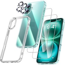 Evax (5'i 1 Arada) iPhone 16 Plus Uyumlu 1 Şeffaf Kılıf + 2 Ekran Koruyucu + 2 Kamera Lens Koruyucu