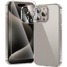 Evax (Şef+Cam+Lens) iPhone 15 Pro Uyumlu 1 Şeffaf Kılıf + 1 Ekran Koruyucu + 1 Kamera Lens Koruyucu