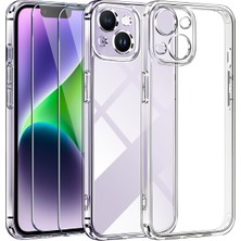 Evax (2 Cam + 1 Kılıf) iPhone 14 Plus Uyumlu 1 Şeffaf Silikon Kılıf + 2 Cam Ekran Koruyucu