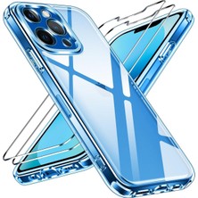 Evax (2 Cam + 1 Kılıf) iPhone 13 Pro Uyumlu 1 Şeffaf Silikon Kılıf + 2 Cam Ekran Koruyucu