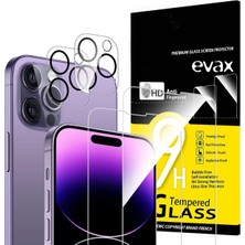 Evax (2 Cam + 2 Lens) iPhone 14 Pro Max Uyumlu 2 Adet Ekran Koruyucu ve 2 Adet Kamera Lens Koruyucu