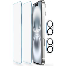 Evax (2 Cam + 2 Lens) iPhone 16 Uyumlu 2 Adet Ekran Koruyucu ve 2 Adet Kamera Lens Koruyucu