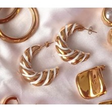 Roos Jewelery Çelik Beyaz Sedefli Burgu Küpe