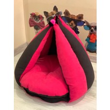 Mady Aksesuar Özel Tasarım Çadır Kedi Köpek Yatağı Pembe Gri 65 cm