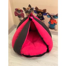 Mady Aksesuar Özel Tasarım Çadır Kedi Köpek Yatağı Pembe Gri 65 cm