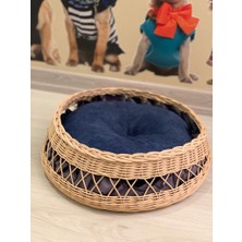 Mady Aksesuar Rattan Bambu Dekoratif Kedi Köpek Yatağı Mavi 42 cm