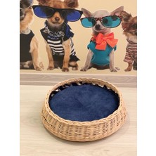 Mady Aksesuar Rattan Bambu Dekoratif Kedi Köpek Yatağı Mavi 42 cm