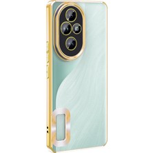 Caseworld Honor 200 Pro Kapak Yanları Renkli Lens Korumalı Logo Gösteren Şeffaf Luxury Silikon Kılıf - Gold