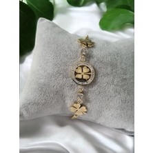 Jade'm Gold Çelik Zirkon Taşlı Dört Yapraklı Yonca Bileklik