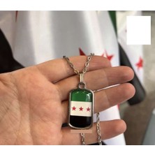 Herşey Nota 3 Yıldız Özgür Suriye Bayrağı Kolye Kadın Erkek Yeşil Beyaz Yuvarlak Siyah Syria Bayrağı