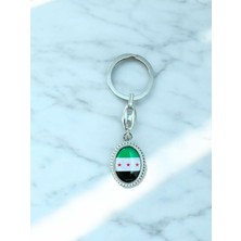 Herşey Nota 3 Yıldız Özgür Suriye Bayrağı Anahtarlık Yeşil Beyaz Yuvarlak Siyah Syria Bayrağı