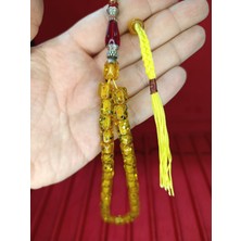 Anemore Collection ÇUBUK KEHRİBAR TESBİH SİMLİ NECEF KAPSÜL KESİM SARI 10MMX8,5MM T-812