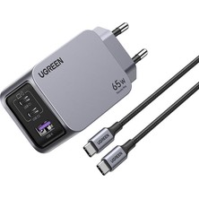 Ugreen Nexode Pro 65W Gan Hızlı Şarj Cihazı Type-C Qc Pd 2xusb-C 1xusb-A Uzay Grisi 25871