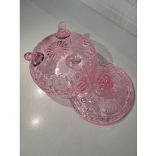 Evvel AVM Elmas Kesim Desenli Kapaklı Cam Şekerlik – Pembe Renk