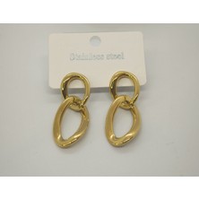 Broch Iç Içe Geçmeli Gold Çelik Küpe