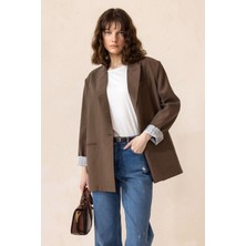 Çizgili Astarlı Modal Spor Ceket Kahve 8258