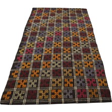 Kilim Antik El Dokuması Yün Ekoseli Karapınar Yörük Cecim Kilimi 0056 - Yeni - Çok Renkli
